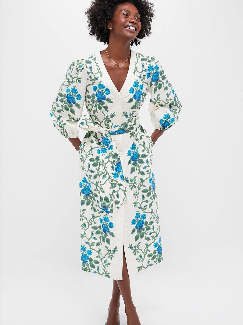 Cerulean Vine Cotton Poplin Lachlan Dress